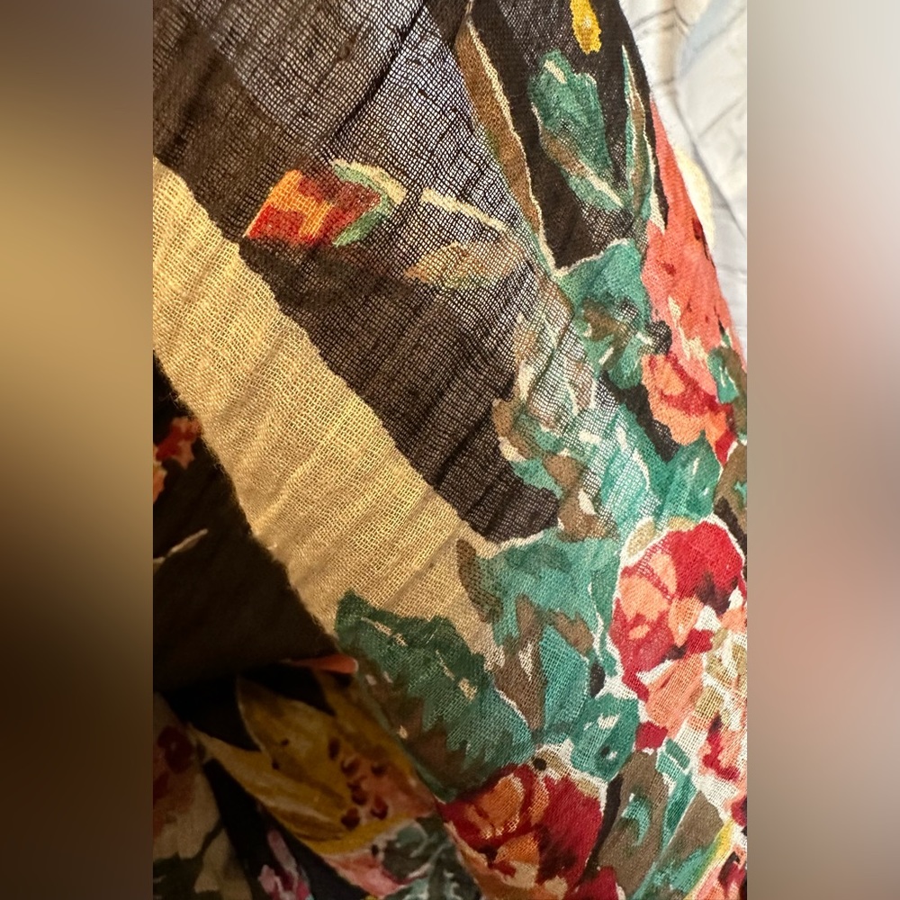 Vintage Long Crinkle Floral Skirt _black/white with floral_ EUC - Picture 7 of 7